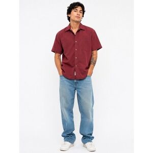 TravelSmith Button Down Shirt Mens XL Burgundy Short Sleeve Rayon Blend Travel